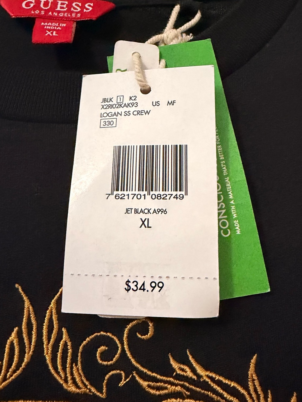 Guess Black Short-Sleeve Tee with Gold Tiger Crest - Picture 2 of 2